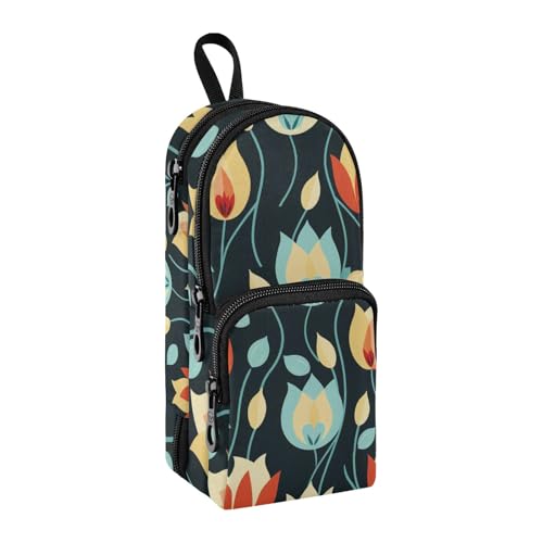 Federmäppchen mit ethnischem Blumenmuster, großes Fassungsvermögen, Stifttasche mit Fach, Schüler-Form, Schreibwaren-Organizer, Federmäppchen, Marker-Etui für Schule, Büro, Arbeit, Ethnische Blumen, von Mnsruu