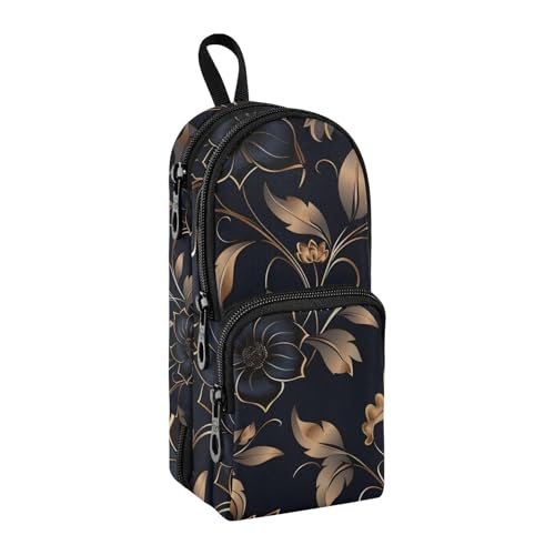 Federmäppchen mit ethnischer Blume, großes Fassungsvermögen, Stifttasche mit Fach, für Studenten, Schultasche, Schreibwaren-Organizer, Federmäppchen, Marker-Etui für Schule, Büro, Arbeit, Schwarz, von Mnsruu