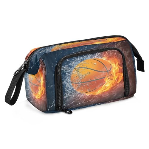 Federmäppchen mit großem Fassungsvermögen, Basketballball in Feuer- und Wassertasche, Stiftebox, Schreibwaren-Tasche, Make-up-Tasche, Büro-Organizer für Erwachsene, Basketballball in Feuer und Wasser, von Mnsruu