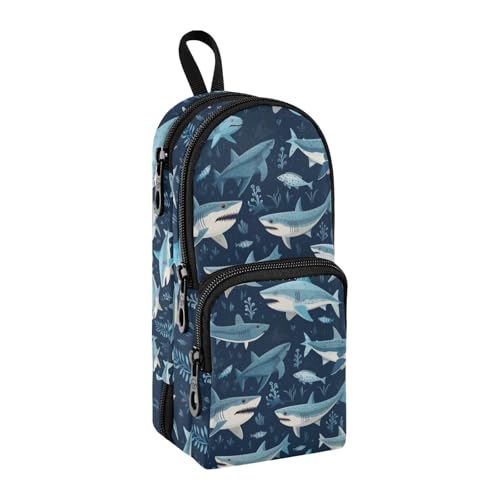 Federmäppchen mit großem Fassungsvermögen, Federmäppchen mit Fach für Schüler, Schultasche, Schreibwaren-Organizer, Stifteetui, Marker-Etui für Schule, Büro, Arbeit, Blaue Haie, Einheitsgröße, von Mnsruu