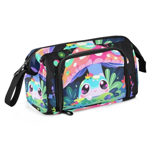 Federmäppchen mit großem Fassungsvermögen, Frosch-Pilz, schwarz, Stifteetui, Schreibwaren-Tasche, Schule, Uni, Büro, Organizer für Teenager, Erwachsene, Studenten, Frosch Pilz schwarz, Einheitsgröße, von Mnsruu