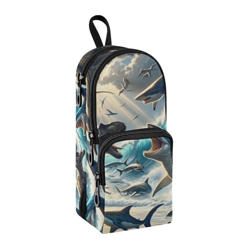 Federmäppchen mit großem Fassungsvermögen, Motiv: Der Kampf zwischen Dinosauriern und Haien, Federmäppchen mit Fach für Schüler, Schultasche, Schreibwaren-Organizer, Stifteetui, Marker-Etui für von Mnsruu
