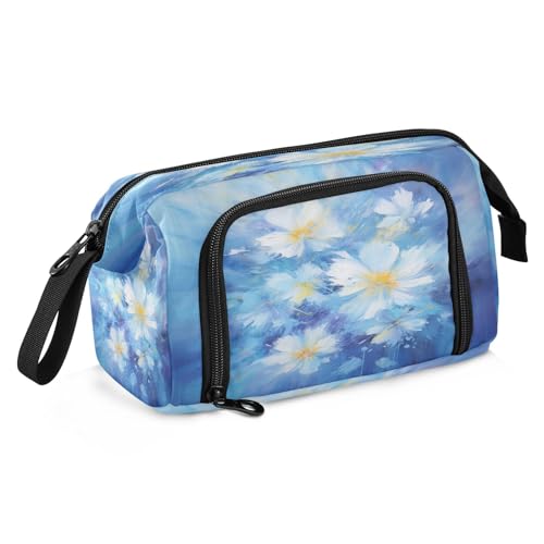 Federmäppchen mit großem Fassungsvermögen, Motiv: Ölfarbe, Blume, blau, Stiftebox, Schreibwaren-Tasche, Make-up-Tasche, Büro-Organizer für Erwachsene, Ölfarbe, Blume, blau, Einheitsgröße, modisch von Mnsruu