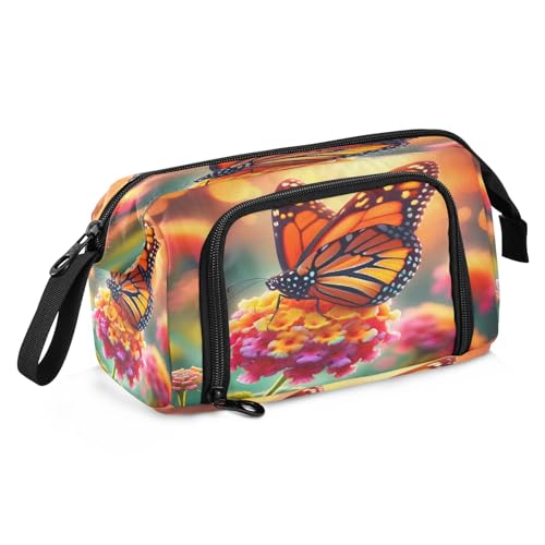 Federmäppchen mit großem Fassungsvermögen, Schmetterling auf Lantana-Blume, Stifteetui, Schreibwaren-Tasche, Make-up-Tasche, Büro-Organizer für Erwachsene, Schmetterling auf Lantana-Blume, von Mnsruu
