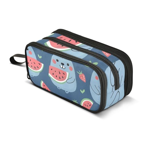 Federmäppchen mit großem Fassungsvermögen, für Büro, Uni, Schule, große Schreibwaren, Make-up-Tasche, Bär, Wassermelone, Federmäppchen für Teenager und Erwachsene, mehrfarbig, Einheitsgröße von Mnsruu