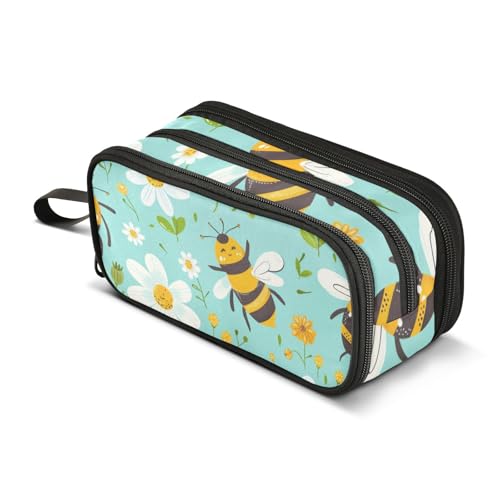 Federmäppchen mit großem Fassungsvermögen, für Büro, Uni, Schule, große Schreibwaren, Make-up-Tasche, Cartoon-Biene, Federmäppchen für Teenager und Erwachsene, mehrfarbig, Einheitsgröße von Mnsruu