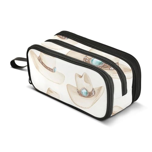 Federmäppchen mit großem Fassungsvermögen, für Büro, Uni, Schule, große Schreibwaren, Make-up-Tasche, Cowboyhut, Edelsteinmuster, Bleistifttasche für Teenager und Erwachsene, mehrfarbig, Einheitsgröße von Mnsruu