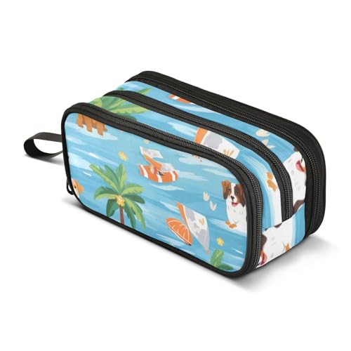 Federmäppchen mit großem Fassungsvermögen, für Büro, Uni, Schule, große Schreibwaren, Make-up-Tasche, Hund in Hawaii, Federmäppchen für Teenager und Erwachsene, mehrfarbig, Einheitsgröße von Mnsruu
