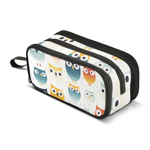 Federmäppchen mit großem Fassungsvermögen, für Büro, Uni, Schule, großes Schreibwaren, Make-up-Tasche, Eulen-Federmäppchen für Teenager und Erwachsene, mehrfarbig, Einheitsgröße, Kosmetikkoffer von Mnsruu