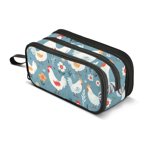Federmäppchen mit großem Fassungsvermögen, für Büro, Uni, Schule, großes Schreibwaren, Make-up-Tasche, Huhn, Federmäppchen für Teenager und Erwachsene, mehrfarbig, Einheitsgröße, Kosmetikkoffer von Mnsruu
