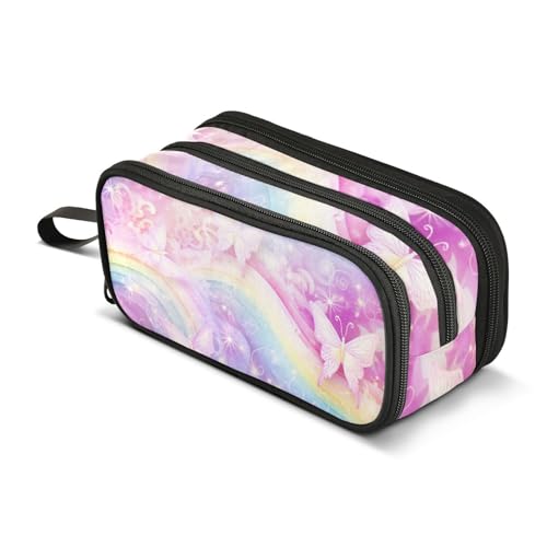 Federmäppchen mit großem Fassungsvermögen, für Büro, Uni, Schule, großes Schreibwaren, Make-up-Tasche, Regenbogen-Schmetterling, Federmäppchen für Teenager und Erwachsene, mehrfarbig, Einheitsgröße von Mnsruu