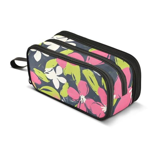 Federmäppchen mit großem Fassungsvermögen, für Büro, Uni, Schule, großes Schreibwaren, Make-up-Tasche, rot-weiß-grünes Blumen-Federmäppchen für Teenager und Erwachsene, mehrfarbig, Einheitsgröße von Mnsruu