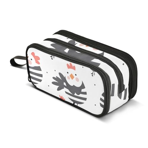 Federmäppchen mit niedlichem Hühnermotiv, großes Fassungsvermögen, Stifttasche für Jungen und Mädchen, 3 Fächer, Federmäppchen, Studenten, Schreibwaren, Organizer, Marker-Etui für Schule, Büro, von Mnsruu