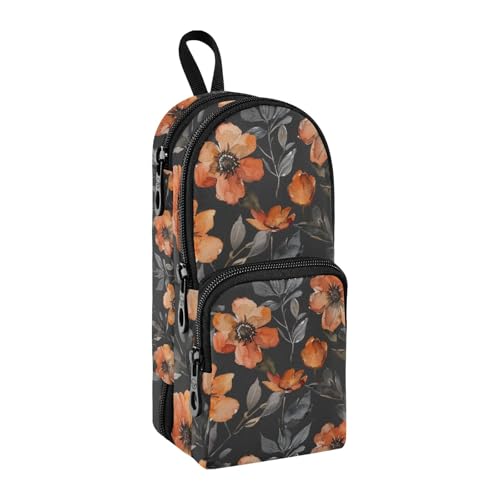Federmäppchen mit rosa Blume, großes Fassungsvermögen, Stifttasche mit Fach, Schüler-Form, Schreibwaren-Organizer, Federmäppchen, Marker-Etui für Schule, Büro, Arbeit, Rosa Blume, Schwarz, von Mnsruu
