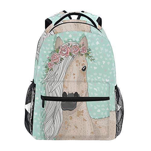 Flower Horse Schulrucksack für Jungen Mädchen Kinder Reisetasche Bookbag von Mnsruu