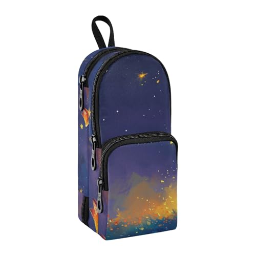 Fox Federmäppchen mit großem Fassungsvermögen, Federmäppchen mit Fach für Schüler, Schultasche, Organizer, Federmäppchen, Marker-Etui für Schule, Büro, Arbeit, Fuchs unter der Sternennacht, von Mnsruu