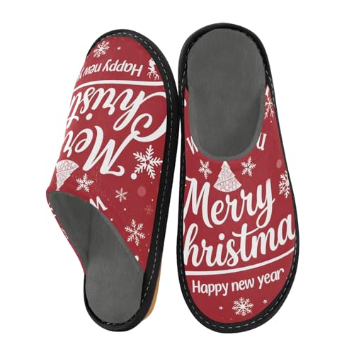 Frohe Weihnachten rote Hausschuhe für Damen und Herren, warme Hausschuhe, Hausschuhe, Indoor-Outdoor-Hausschuhe, Mehrfarbig, 38.5/39 EU von Mnsruu