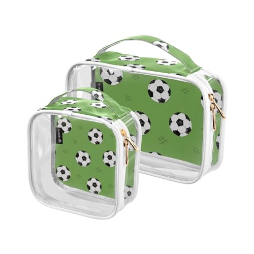 Fußball-Kulturbeutel, PVC, transparent, für Damen und Herren, Make-up-Taschen mit Griff für Reisen, 2 Stück, mehrfarbig, 2er-Pack, Kulturbeutel von Mnsruu