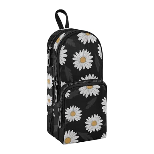 Gänseblümchen-Federmäppchen, großes Fassungsvermögen, Stifttasche mit Fach, für Schüler, Schultasche, Schreibwaren, Organizer, Stifteetui, Marker-Etui für Schule, Büro, Arbeit, Schwarz mit von Mnsruu