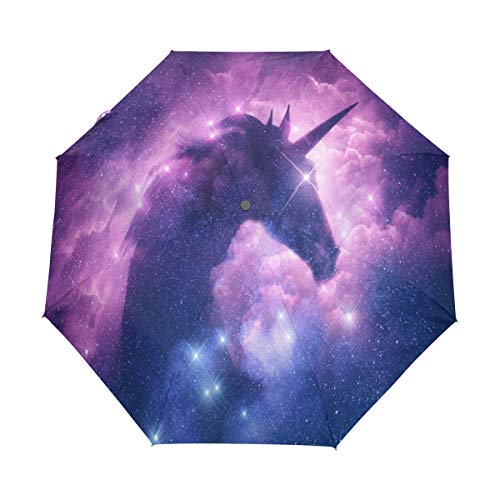 Galaxy Einhorn-Regenschirm, faltbar, winddicht, automatisches Öffnen und Schließen, Reise-Regenschirm, UV-Schutz für Damen und Herren von Mnsruu