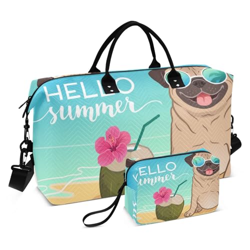 Große Reisetasche, Mops, Hund, mit reflektierender Sonnenbrille, Wochenend-Reisetasche für Damen und Herren, Gepäcktasche mit Trolleyhülle, Flugzeug-Reiseutensilien zum Fliegen, #01, Einheitsgröße, Große Reisetasche, Mops, Hund, mit reflektierender Sonnenbrille, Wochenend-Reisetasche für Damen und Herren, Gepäcktasche mit Trolleyhülle, Flugzeug-Reiseutensilien zum Fliegen, #01, Einheitsgröße, von Mnsruu