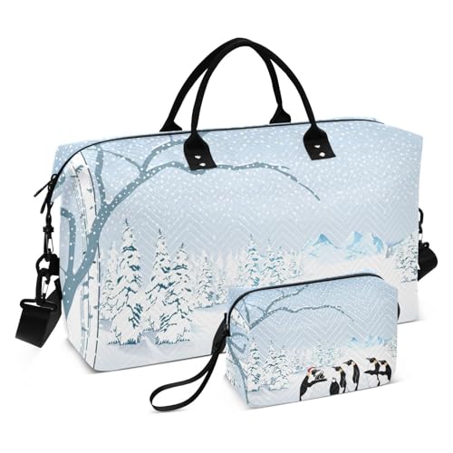 Große Reisetasche, Pinguin, Weihnachten, Schnee, Winter, Wochenend-Reisetasche für Damen und Herren, Gepäcktasche mit Trolleyhülle, Flugzeug-Reiseutensilien zum Fliegen, #02, Einheitsgröße, modisch von Mnsruu