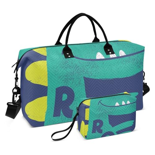 Große Reisetasche, bezaubernde grüne Dinosaurier-Wochenend-Reisetasche für Damen und Herren, Gepäcktasche mit Trolleyhülle, Flugzeug-Reiseutensilien zum Fliegen, #02, Einheitsgröße, modisch von Mnsruu