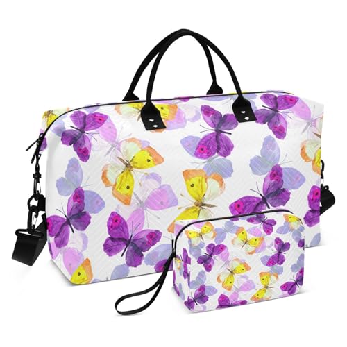 Große Reisetasche, bunt, Aquarell-Schmetterling, Wochenend-Reisetasche für Damen und Herren, Gepäcktasche mit Trolleyhülle, Flugzeug-Reiseutensilien zum Fliegen, #01, Einheitsgröße, modisch von Mnsruu