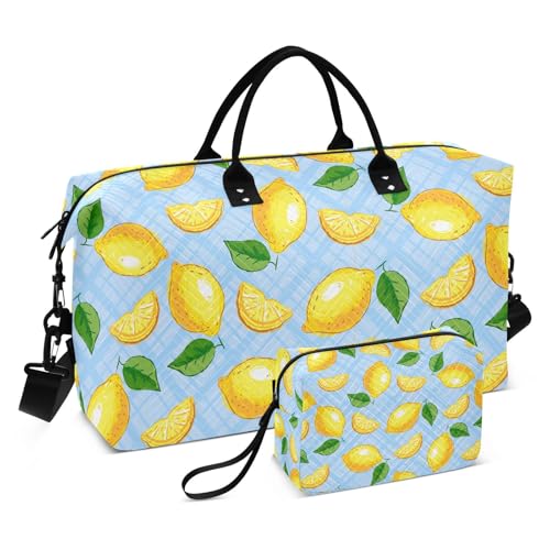 Große Reisetasche, gelbes Zitronenblau, kariert, Wochenend-Reisetasche für Damen und Herren, Gepäcktasche mit Trolleyhülle, Flugzeug-Reiseutensilien zum Fliegen, #01, Einheitsgröße, modisch von Mnsruu