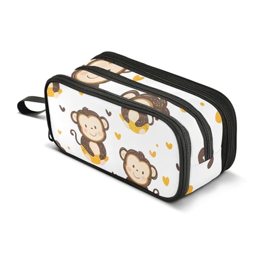 Großes Federmäppchen, Affen-Bananen-Muster, Federmäppchen, tragbar, Bürobedarf, Make-up-Tasche für Mittelschule, Studenten, Mädchen, Jungen, mehrfarbig, Einheitsgröße, Kosmetikkoffer von Mnsruu