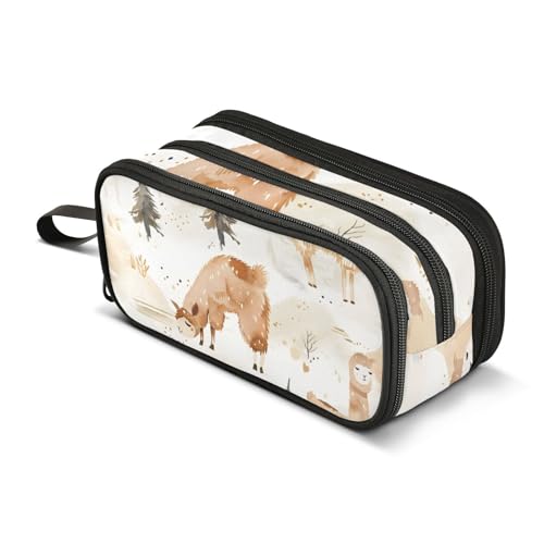 Großes Federmäppchen, Alpaka und Baum, tragbar, Bürobedarf, Make-up-Tasche für Mittelschule, Studenten, Mädchen, Jungen, mehrfarbig, Einheitsgröße, Kosmetikkoffer von Mnsruu