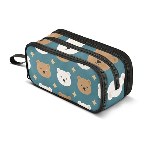 Großes Federmäppchen, Bär, Stern, Federmäppchen, tragbar, Büro, Schreibwaren, Make-up-Tasche für Mittelschule, Studenten, Mädchen, Jungen, mehrfarbig, Einheitsgröße, Kosmetikkoffer von Mnsruu