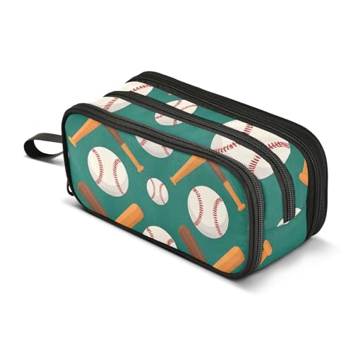 Großes Federmäppchen, Baseballschläger-Muster, Federmäppchen, tragbar, Bürobedarf, Make-up-Tasche für Mittelschule, Studenten, Mädchen, Jungen, mehrfarbig, Einheitsgröße, Kosmetikkoffer von Mnsruu