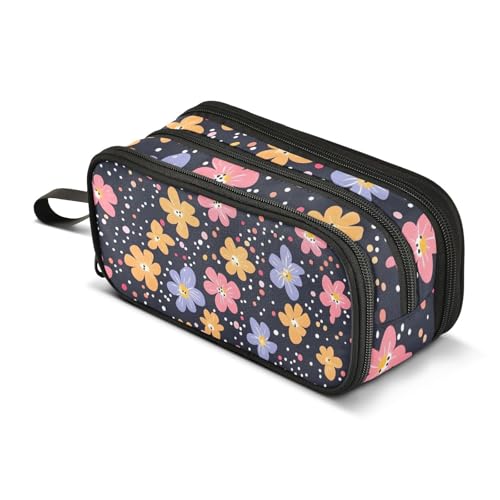 Großes Federmäppchen, Cartoon-Blumen, Federmäppchen, tragbar, Bürobedarf, Make-up-Tasche für Mittelschule, Studenten, Mädchen, Jungen, mehrfarbig, Einheitsgröße, Kosmetikkoffer von Mnsruu