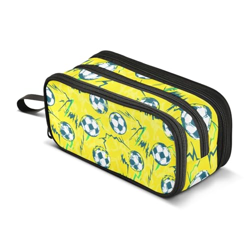 Großes Federmäppchen, Gelb, Fußball, tragbar, Bürobedarf, Make-up-Tasche für Mittelschule, Studenten, Mädchen, Jungen, mehrfarbig, Einheitsgröße, Kosmetikkoffer von Mnsruu