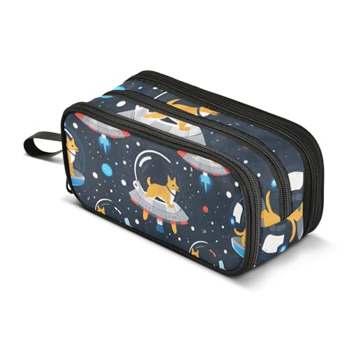 Großes Federmäppchen, Luft- und Raumfahrt, Hundemuster, Federmäppchen, tragbar, Bürobedarf, Make-up-Tasche für Mittelschule, Studenten, Mädchen, Jungen, mehrfarbig, Einheitsgröße, Kosmetikkoffer von Mnsruu