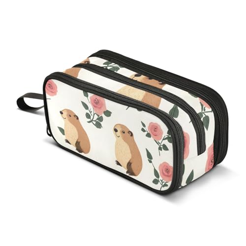 Großes Federmäppchen, Motiv: Murmeltierrose, tragbar, Bürobedarf, Make-up-Tasche für Mittelschule, Studenten, Mädchen, Jungen, mehrfarbig, Einheitsgröße, Kosmetikkoffer von Mnsruu