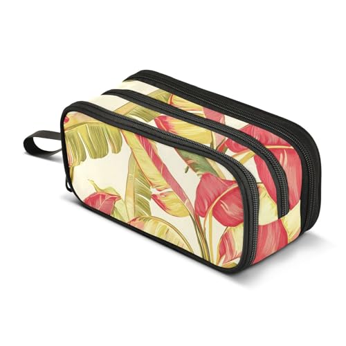 Großes Federmäppchen, Palmblätter, tragbar, Bürobedarf, Make-up-Tasche für Mittelschule, Studenten, Mädchen, Jungen, mehrfarbig, Einheitsgröße, Kosmetikkoffer von Mnsruu