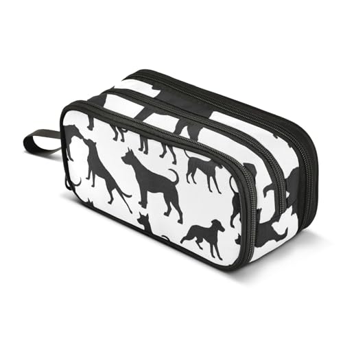 Großes Federmäppchen, Silhouette, Hund, tragbar, Bürobedarf, Make-up-Tasche für Mittelschule, Studenten, Mädchen, Jungen, mehrfarbig, Einheitsgröße, Kosmetikkoffer von Mnsruu