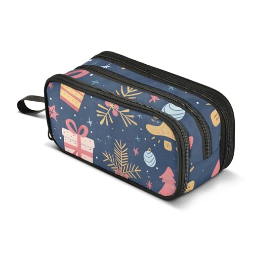 Großes Federmäppchen, Weihnachtsbäume und Geschenke, Federmäppchen, tragbar, Bürobedarf, Make-up-Tasche für Mittelschule, Studenten, Mädchen, Jungen, mehrfarbig, Einheitsgröße, Kosmetikkoffer von Mnsruu
