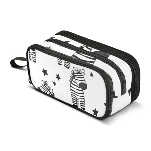 Großes Federmäppchen, Zebra-Muster, tragbar, für Büro, Schreibwaren, Make-up-Tasche für Mittelschule, Studenten, Mädchen, Jungen, mehrfarbig, Einheitsgröße, Kosmetikkoffer von Mnsruu