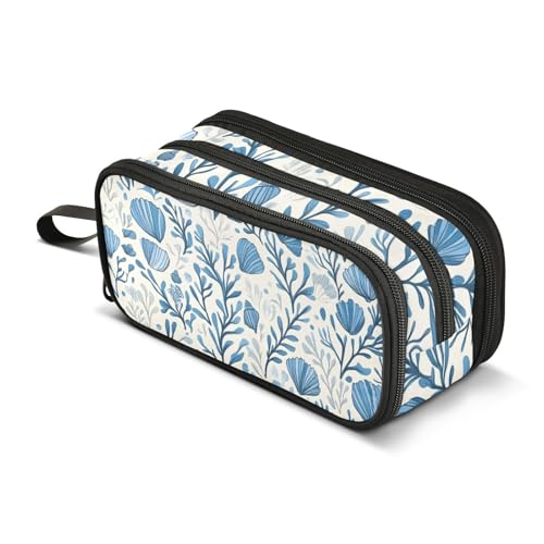 Großes Federmäppchen, blau, Jakobsmuschel-Algen, Federmäppchen, tragbar, Büro, Schreibwaren, Make-up-Tasche für Mittelschule, Studenten, Mädchen, Jungen, mehrfarbig, Einheitsgröße, Kosmetikkoffer von Mnsruu