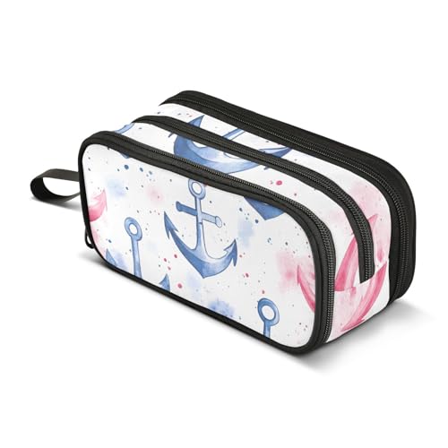 Großes Federmäppchen, blau, rosa, Anker, Federmäppchen, tragbar, Büro, Schreibwaren, Make-up-Tasche für Mittelschule, Studenten, Mädchen, Jungen, mehrfarbig, Einheitsgröße, Kosmetikkoffer von Mnsruu