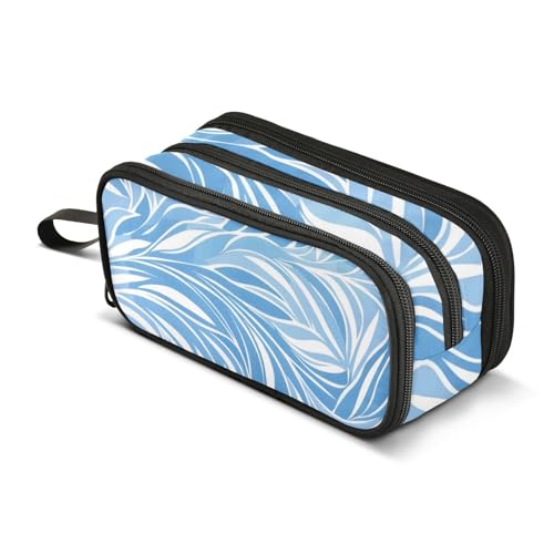 Großes Federmäppchen, blaue Blätter, Federmäppchen, tragbar, Bürobedarf, Make-up-Tasche für Mittelschule, Studenten, Mädchen, Jungen, mehrfarbig, Einheitsgröße, Kosmetikkoffer von Mnsruu