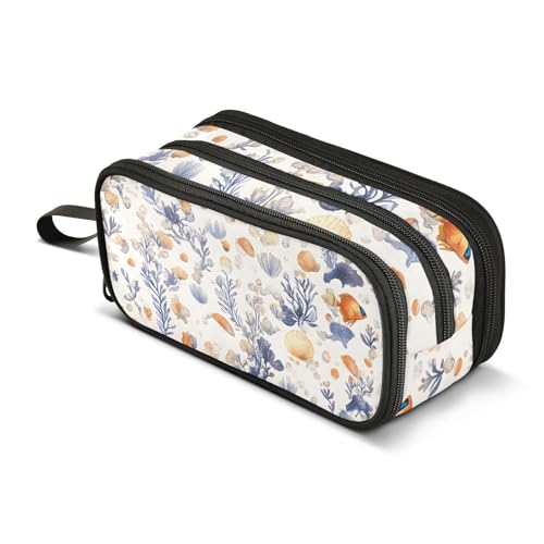 Großes Federmäppchen, bunte Muscheln, Seetang, tragbar, Bürobedarf, Make-up-Tasche für Mittelschule, Studenten, Mädchen, Jungen, mehrfarbig, Einheitsgröße, Kosmetikkoffer von Mnsruu