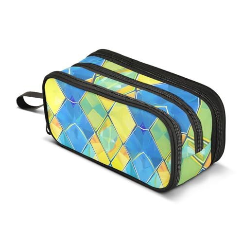Großes Federmäppchen, buntes Gitter-Design, tragbar, für Büro, Schreibwaren, Make-up-Tasche für Mittelschule, Studenten, Mädchen, Jungen, mehrfarbig, Einheitsgröße, Kosmetikkoffer von Mnsruu