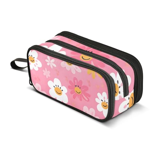 Großes Federmäppchen, niedliches Blumenmuster, Federmäppchen, tragbar, Bürobedarf, Make-up-Tasche für Mittelschule, Studenten, Mädchen, Jungen, mehrfarbig, Einheitsgröße, Kosmetikkoffer von Mnsruu