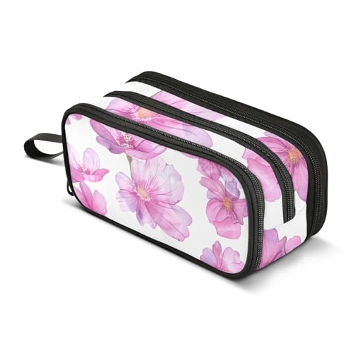 Großes Federmäppchen, rosa Blume, Federmäppchen, Bürobedarf, Make-up-Tasche für Mittelschule, Studenten, mehrfarbig, Einheitsgröße, Kosmetikkoffer von Mnsruu