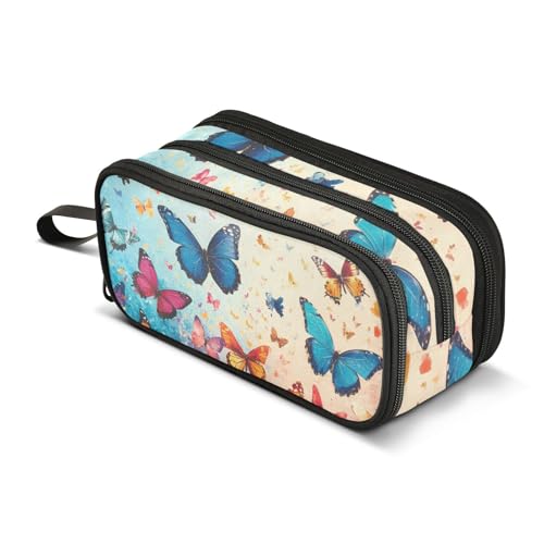 Großes Federmäppchen, schöne Schmetterlinge, tragbar, Bürobedarf, Make-up-Tasche für Mittelschule, Studenten, Mädchen, Jungen, mehrfarbig, Einheitsgröße, Kosmetikkoffer von Mnsruu