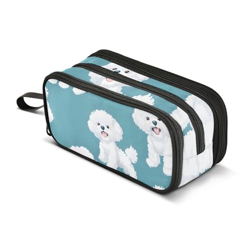 Großes Federmäppchen, weiße Hunde, tragbar, für Büro, Schreibwaren, Make-up-Tasche für Mittelschule, Studenten, Mädchen, Jungen, mehrfarbig, Einheitsgröße, Kosmetikkoffer von Mnsruu